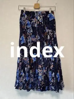 index ネイビー系 花柄 プリーツスカート M ワールド お値下げ