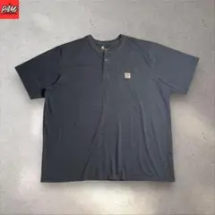 (725)CarharttヘンリーネックTシャツ 3XLフェードブラックワーク
