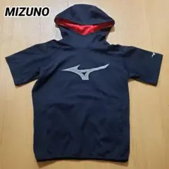 ミズノ　半袖　パーカー　フーディ　紺　ネイビー　デカロゴ　M