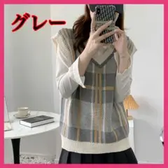 ① レトロベスト 袖なしノースリーブニット　韓国　ニットウェア通学