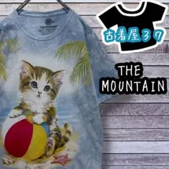 古着ザマウンテンデカロゴアニマル柄タイダイ染Tシャツ水色M