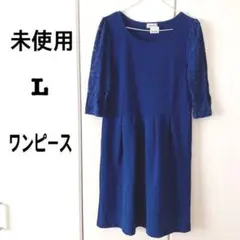 未使用　L レース袖　ワンピース　タック入り　切り替え