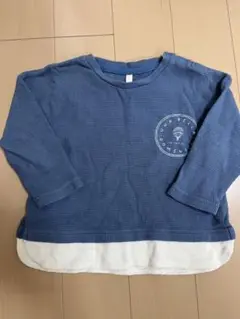 マルミエーレ ワッフル生地 長袖Tシャツ 重ね着風 ブルー