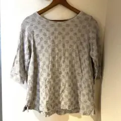 リネン　indigo ドット柄 五分袖チュニック