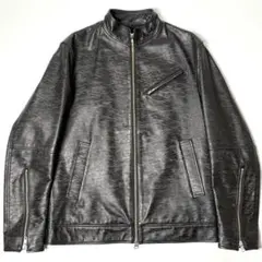 【牛革】MEN’S BIGI レザー ライダースジャケット 黒 M カモフラ迷彩