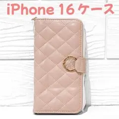 iPhone 16 ケース 手帳型 ピンク リング付き