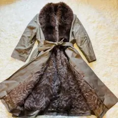 【希少】Kanebo Silk ロングコート　ファー　ベルト　Lサイズ相当