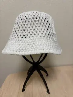 ホワイト メッシュ編み バケットハット