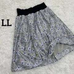 美品【フェリシモ】フレアスカート　LL 大きいサイズ　ウエストゴム　総柄