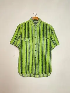 【SHAH SAFARI】 総柄シャツ｜M｜メンズ｜グリーン×ネイビー