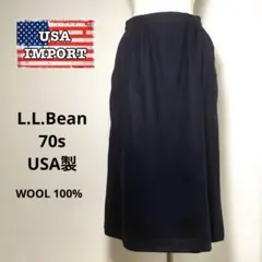 70sエルエルビーン❗️【USA製】超美品!フレアスカートウール100紺ネイビー