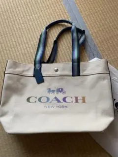 【新品】COACH キャンバス レザーコンビオフ白トートバッグ