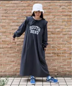 FREAK'S STORE　グレー　ロングワンピース　ビッグカラーセーラー　ロゴ