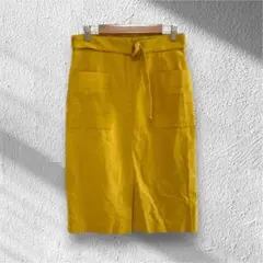 美品 シップス【38】タイトスカート ひざ丈 ウエストベルト ストレッチ 黄