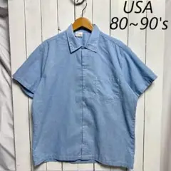 USA古着 80s～90s ボックスシャンブレーシャツ L～XL 薄青 オールド