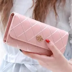 【期間限定特価】【☆高級感ダイヤモンドメタルクラウン 三つ折り財布☆色：ピンク】