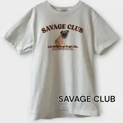 SAVAGE CLUB｜パグ犬プリントTシャツ｜ホワイト