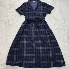 Quelle chance チェック ワンピース ネイビー
