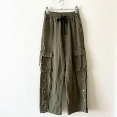 ☆【ネオス】カーゴパンツ 綿混 ウエストゴム サイドボタン ポケット有 M