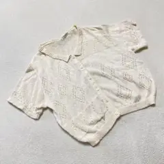 TONGARI 半袖 ニットカーディガン アイボリー 刺繍 シンプル　可愛い