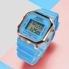 【新品未使用品】デジタルスポーツウォッチ 防水 多機能 スカイブルー
