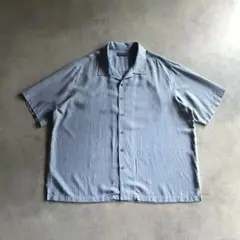 90s USA label シルク オープンカラーシャツ ワイド 短丈 寒色