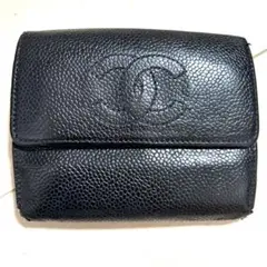 激安!早い者勝ち!美品!CHANEL ブラックレザー 二つ折財布