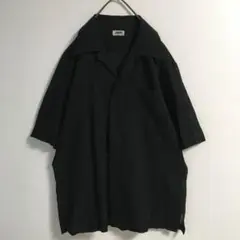 90s 日本製 古着 シワ加工 オープンカラーシャツ 黒 透け感 メンズL相当