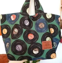 ☆handmade☆　トートバッグ　レトロ　レコード柄