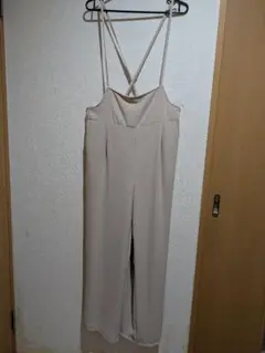 Ｌサイズベージュ クロスバック オールインワンワイドパンツ
