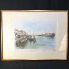 【真作】版画　織田義郎　リトグラフ　ポルトフィーノ　人気画家　名品　T164 真作】版画織田義郎リトグラフポルトフィーノ人気画家名品T164