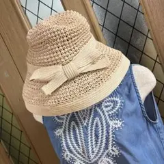 ❤️ラフィアハットリボン付きベージュ麦わら帽子❤️
