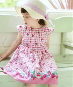 【値下中】any FAM KIDS / 130cm ワンピース　ピンク×イチゴ