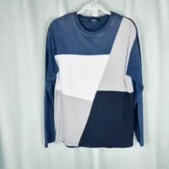 【90】長袖メンズカットソー　ジオメトリックパターン　XL