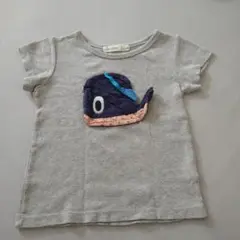 韓国子供服　LUNCH PACKクジラ刺繍 グレー Tシャツ 80