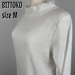 【0298】BITTOKO フリルネック カットソー 長袖 無地 ホワイト M