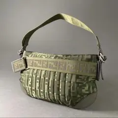 Bk8《美品》フェンディ ズッカ柄 ベルトストラップ ハンドバッグ レディース