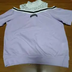キッズ　女の子　ラベンダー 半袖レースドッキングトップス　130cm