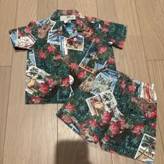 ハワイアン柄 ベビー服 シャツとショートパンツセット　アロハシャツセットアップ