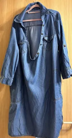 RU JEANS デニム オープンカラー 七分ワンピース