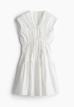 H&M ワンピース ドローストリングディテール 白 h&m ポプリングワンピース