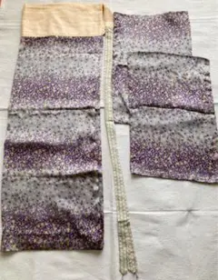 裾よけ 替袖セット ハンドメイド むらさきの葉に 黄色のボンボン柄