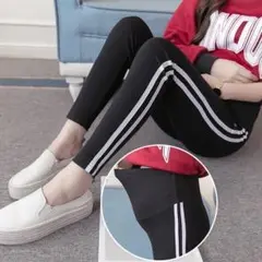 マタニティ 黒　スパッツ　パンツ ライン入りレギンスパンツ　XL