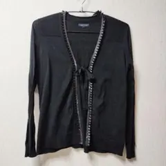 TOMMY HILFIGER　黒のリボン付き長袖カーディガン　綿100%