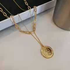 コイン2連チェーンネックレス ＆ ゴールドブレスレット4点セット