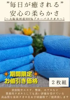 泉州タオル 800匁ブルーバスタオルセット2枚組 タオル新品 まとめ売り