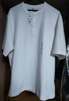 新品 XL！ドライワッフルヘンリーネック Tシャツ ユニクロ 白