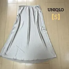 【UNIQLO】ユニクロ ロング フレア スカート ライトベージュ 光沢感あり