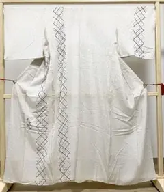 A 夏物 幾何学模様 白 化繊 絽 紗 小紋 着物 K1