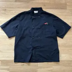 ハッピーシェフ コックシャツ 刺繍ロゴ 半袖シャツ ワークシャツ ブラック